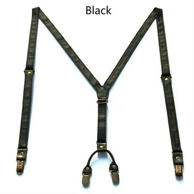 $18.48 • Buy Men Women Adjustable Braces Slim Y-Back Trouser Leather Suspenders Clip On