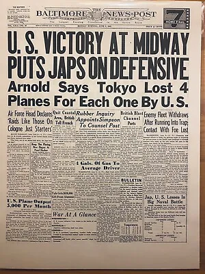 Vintage Newspaper Headline ~world War 2 Japan Navy Ship Midway Battle Victory • $14.49