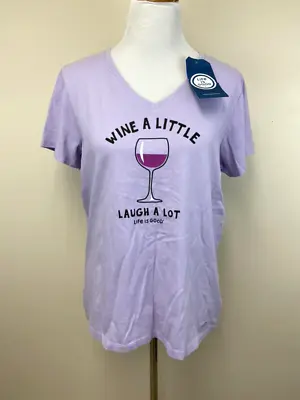 £21.36 • Buy NWT Life Is Good L Wine A Little Laugh A Lot Shirt Purple Short Sleeve