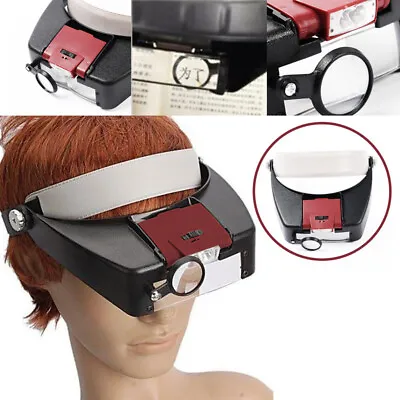 £10.40 • Buy 10X LED Light Magnifying Glass Headset Head Headband Visor Magnifier Loupe + Box