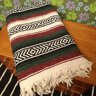 £18.99 • Buy Red Green Mexican Woven Stripy Falsa Yoga Beach/Picnic Blanket / Throw -marks
