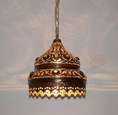 Handcrafted Moroccan Jeweled Brass Ceiling Light Fixture Lamp Lantern • $209.64