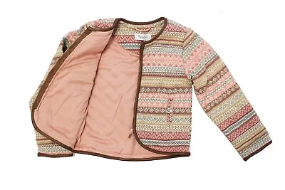 NWT Mayoral Girls Size 4 Jacket W/Vegan Leather Trim Woven ~ Pink Multi Color • $12.50