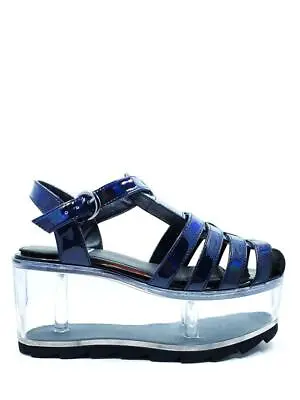 YRU Qloud Chariot Black Punk Goth Clear Compartment Jelly Sandals Platforms Shoe • $262.39