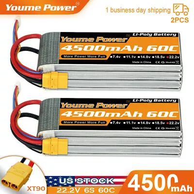 2pcs 22.2V 6S 4500mAh LiPo Battery 60C XT90 For RC Helicopter Airplane Boat Quad • $77.27