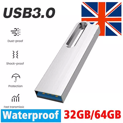 1x 32GB 64GB USB 3.0 Pen Drive Mini Slim Thumb Drive Waterproof Memory U Disks • £5.99