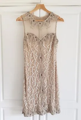 Miss Selfridge Size 10 Embellished Nude Sequin Bead  Long Mesh Dress  • £29.99