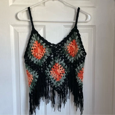£19.46 • Buy Crochet Knit Boho Crop Top Festival Tank Top Fringe Western