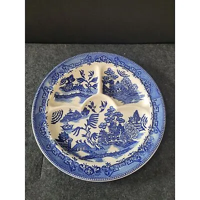 BLUE WILLOW Divided Plate 1940s Moriyama Japan Blue & White Transferware Plate • $32.99