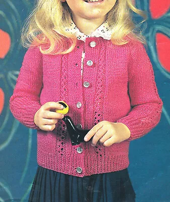 Knitting Pattern Girls & Toddler Raglan Cardigan Lace Panel 4ply Or DK 22-30  • £1.99