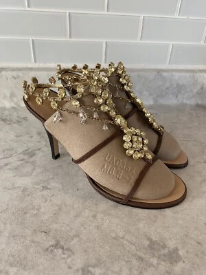 $130 • Buy ⭐️GIUSEPPE ZANOTTI Brown JEWEL EMBELLISHED Ankle Strap HIGH 4” HEEL SZ 8.5