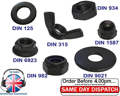 Black Nuts Washers Stainless Steel Hex Wing Lock Dome Flange Nut Penny M3-M10 • £8.99