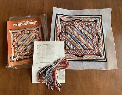 Vintage 70's Handmade Needlepoint Embroidery Throw Pillow Kit  • $20