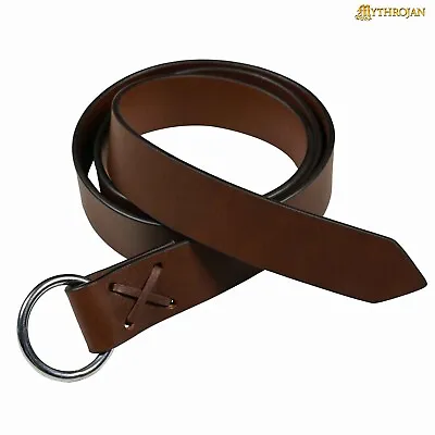 Medieval Leather Belt Viking Knight Renaissance Accessory With Ring Buckle Brown • $34.35