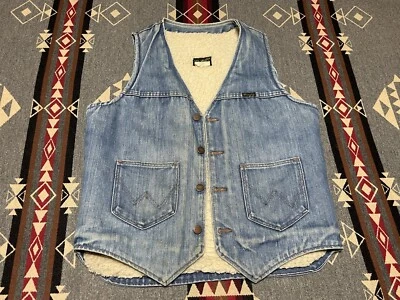 $31.45 • Buy Wrangler Mens Sherpa Vest Sz M Blue Denim Jean Button Cowboy Vintage VL200NV T24