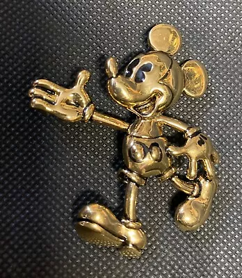 Disney Brooch Signed Mickey Mouse Gold Tone Vintage HTF 2  Pin Designer Jewelry  • $10