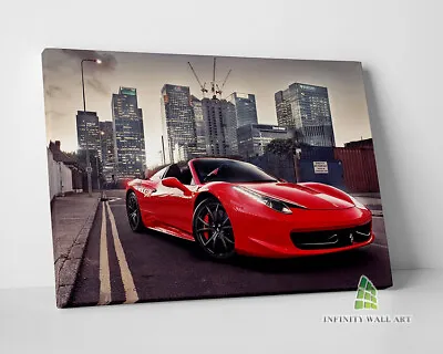 Red Ferrari City Canvas Art Wall Art Print Picture Sports Cars Framed Decor-E337 • £10.18
