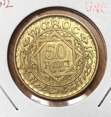 1952 (ah 1371) Morocco 50 Francs Empire Cherifien Maroc Uncirculated Coin-y#51 • $9.95