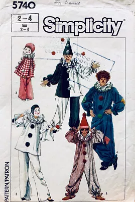 Simplicity Sewing Pattern 5740 Childs CLOWN PIERROT JESTER Costume | Size 2 - 4 • $10.20