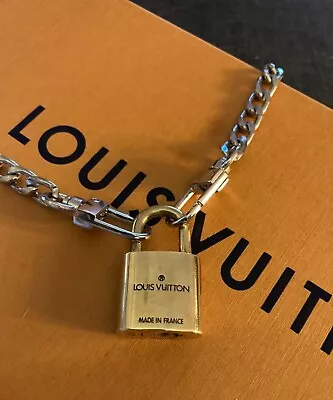 $120 • Buy Vintage LOUIS VUITTON BRASS PADLOCK, NO KEY ON Necklace 