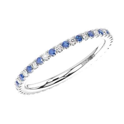 2mm Natural Round Cut Diamonds & Blue Sapphires Full Eternity Ring 9K White Gold • £384.80