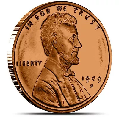 1 Oz Copper Round - 1909 S VDB Lincoln Wheat Cent • $2.10