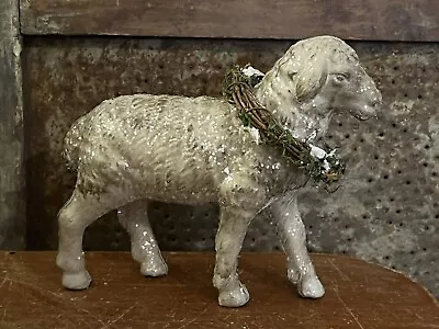 Primitive Colonial Christmas 6  Long Putz Style Sheep With Snowy Wreath New • $17.84