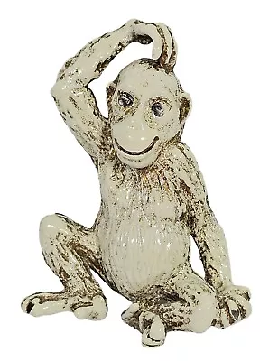 Vintage Brooch Monkey Scratching Head Painted White • $9.99