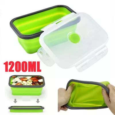 1200ML Food Silicone Boxs Collapsible Folding Storage Lunch Bowl Container LF • £8.30