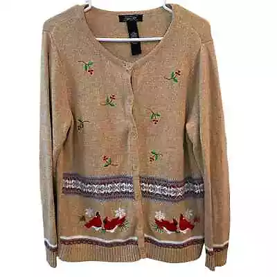 Vintage Crystal Kobe Tan Cardigan Sweater Cardinals Size Large • $25