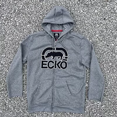 Ecko Unltd Hoodie Mens Large Gray Full Zip Sweatshirt Logo Y2K Skater Sweater • $22.95