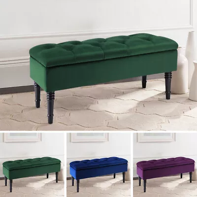 Chesterfield Storage Bench Fabric Upholstered Ottoman Stool Hallway Window Seat • £79.95