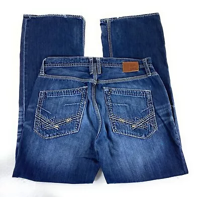 BKE Denim Men's Derek Relaxed Bootleg Low Rise Distressed Blue Jeans 32R 32x31 • $28.95