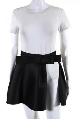 Dice Kayek Womens Belted Pleated Satin Mini Circle Skater Skirt Black Silk EU 38 • $309.99