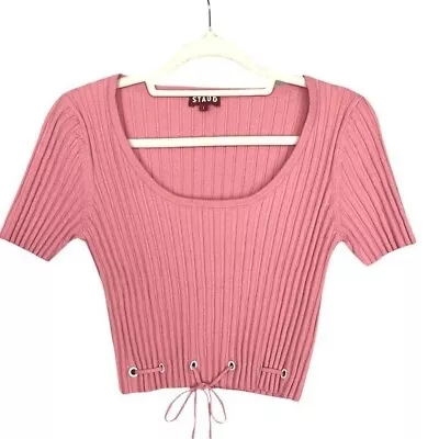 STAUD - Honeybee Cropped Ribbed Cotton-blend Knit Sweater Top Pink Size L • $50