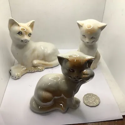 Vintage Lustreware Cat Figurines Made In Brazil X 3 - Porcelain/Ceramic • $14.50