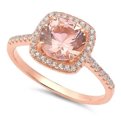 Rose Gold Plated Pink Morganite CZ Sterling Silver Ring NEW • $21.95