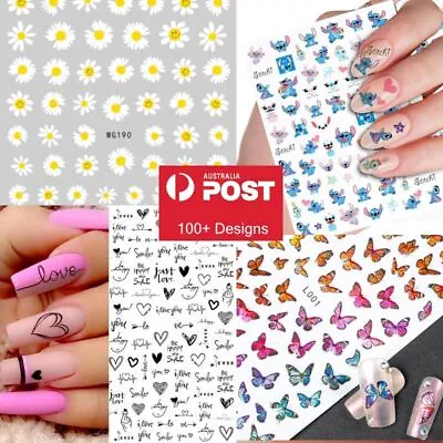 $3.99 • Buy Nail Stickers Self Adhesive 100+ Designs Love Heart Floral Butterfly  Cartoon AU