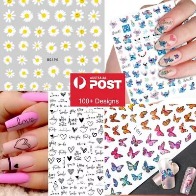 Nail Stickers Self Adhesive 150+ Designs Love Heart Floral Butterfly  Cartoon AU • $5.99