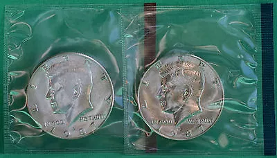 1987 P And D Kennedy Half Dollar Coin From US Mint Set 2 BU Cello Fifty Cent UNC • $8.50