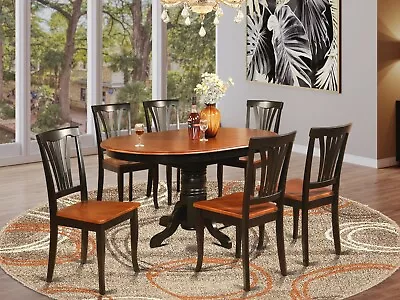 7pc Avon 42x60 Oval Kitchen Dining Table W/ 6 Wood Seat Chairs In Black & Cherry • $995