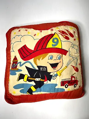 Adorable Firefighter Pillow Vintage Handmade Hand Stitched Junior Fireman Fire • $48