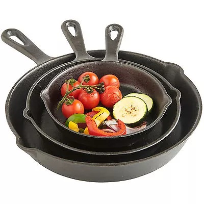 £24.99 • Buy Cast Iron Skillet Set - 3 Pre-Seasoned Non-Stick Heavy Duty Durable Frying Pans