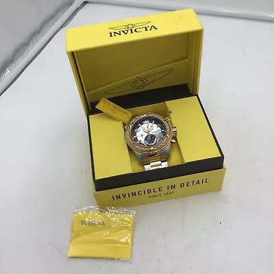 Invicta Mens 54mm Bolt Chronograph White Dial Gold Silver Stainless Steel Watch • $67.41