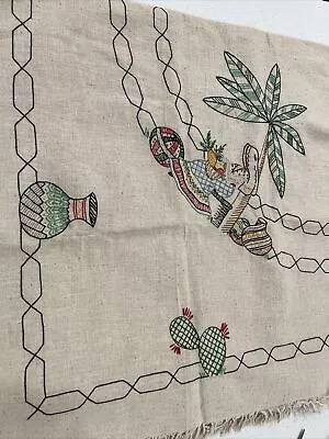 Handmade Embroidered Vintage Approx 52 X 52” Square Tablecloth Mexican Southwest • $32