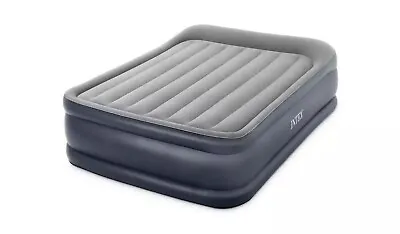 Intex Queen Deluxe Pillow Rest Raise Air Bed Mattress Inc Electric Pump 64136 • £49