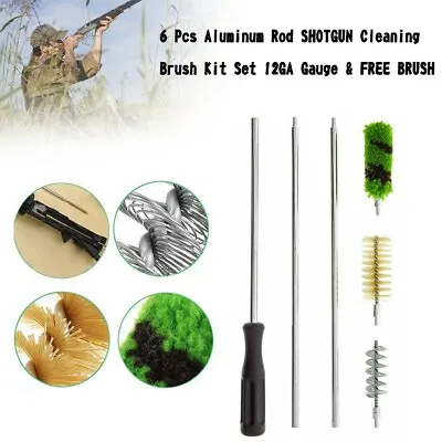 6 Pcs Aluminum Rod SHOTGUN Cleaning Brush Kit Set 12GA Gauge & BRUSH RA • £13.18