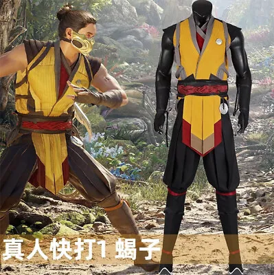 Game Mortal Kombat 1 Scorpion Halloween Costume Outfits Cosplay Carnival Suit • $82.21