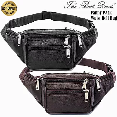 Genuine Leather Multi Zippered Fanny Pack Waist Bag Hip Belt Purse Outdoor Pouch • $12.88