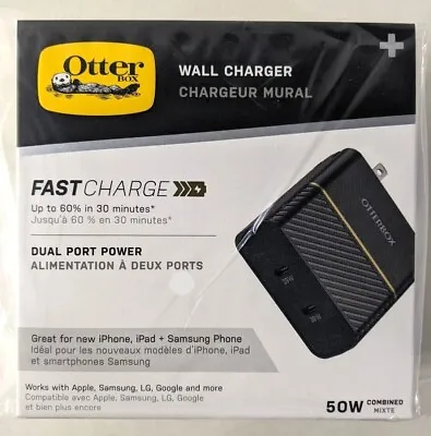 OtterBox Port 20W + 30W Fast Charge Wall Charger USB-C 2 Ports Black Shimmer • $12.89